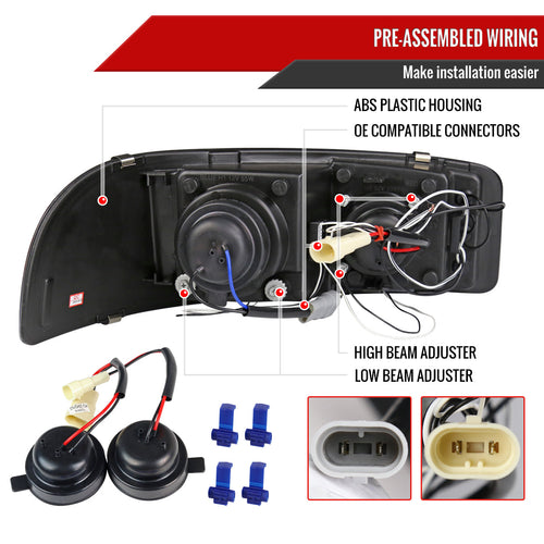 1999-2006 GMC Sierra/Yukon/Yukon XL Dual Halo Projector Headlights (Jet Black Housing/Clear Lens)