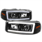 2000-2006 GMC Sierra/Denali/Yukon LED Strip Projector Headlights (Glossy Black Housing/Clear Lens)