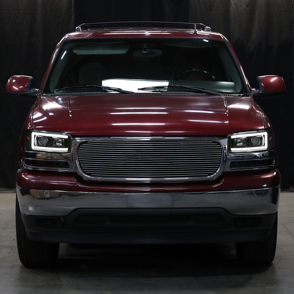 2000-2006 GMC Sierra/Denali/Yukon LED Strip Projector Headlights (Glossy Black Housing/Smoked Lens)