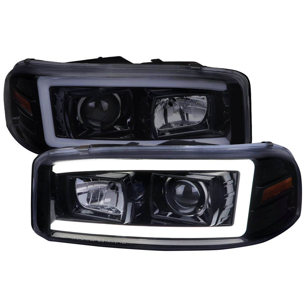 2000-2006 GMC Sierra/Denali/Yukon LED Strip Projector Headlights (Glossy Black Housing/Smoked Lens)
