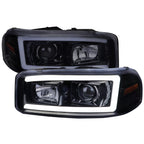 2000-2006 GMC Sierra/Denali/Yukon LED Strip Projector Headlights (Glossy Black Housing/Smoked Lens)