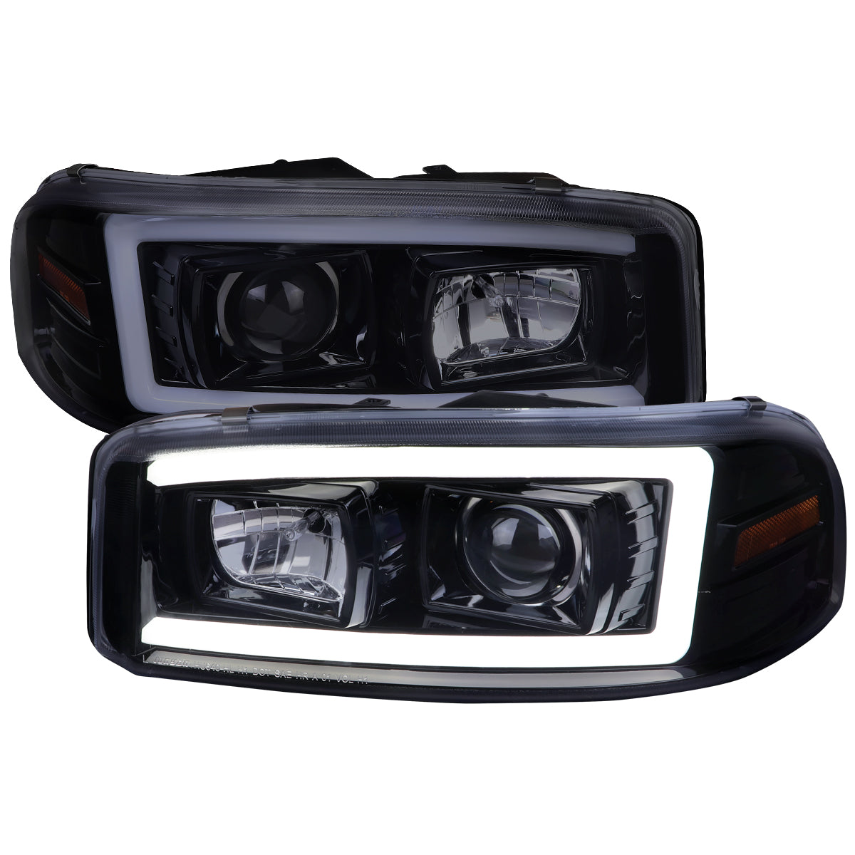 2000-2006 GMC Sierra/Denali/Yukon LED Strip Projector Headlights (Glossy Black Housing/Smoked Lens)
