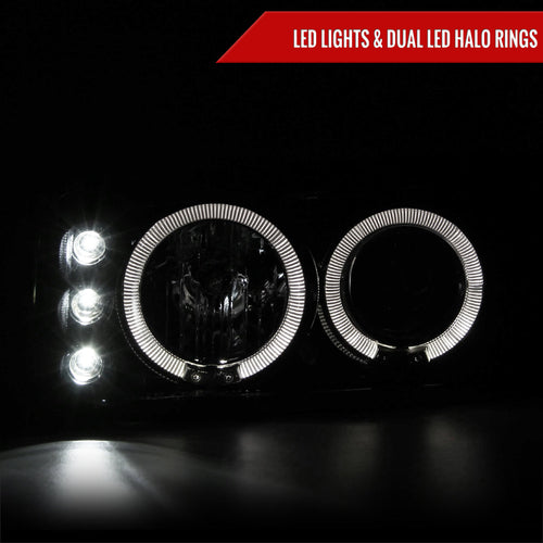 1999-2006 GMC Sierra/Yukon XL/SLT Dual Halo Projector Headlights & Bumper Lights (Glossy Black Housing/Smoked Lens)