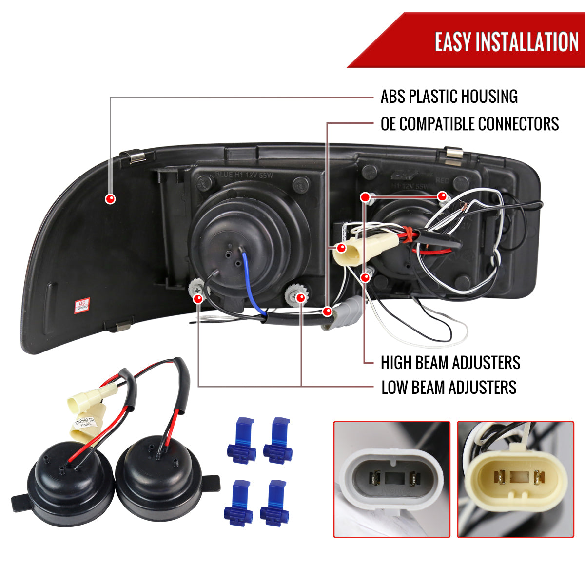 1999-2006 GMC Sierra/Yukon XL/SLT Dual Halo Projector Headlights & Bumper Lights (Glossy Black Housing/Smoked Lens)