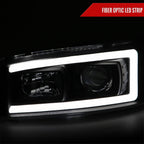 2000-2006 GMC Sierra/Denali/Yukon LED Strip Projector Headlights (Matte Black Housing/Clear Lens)