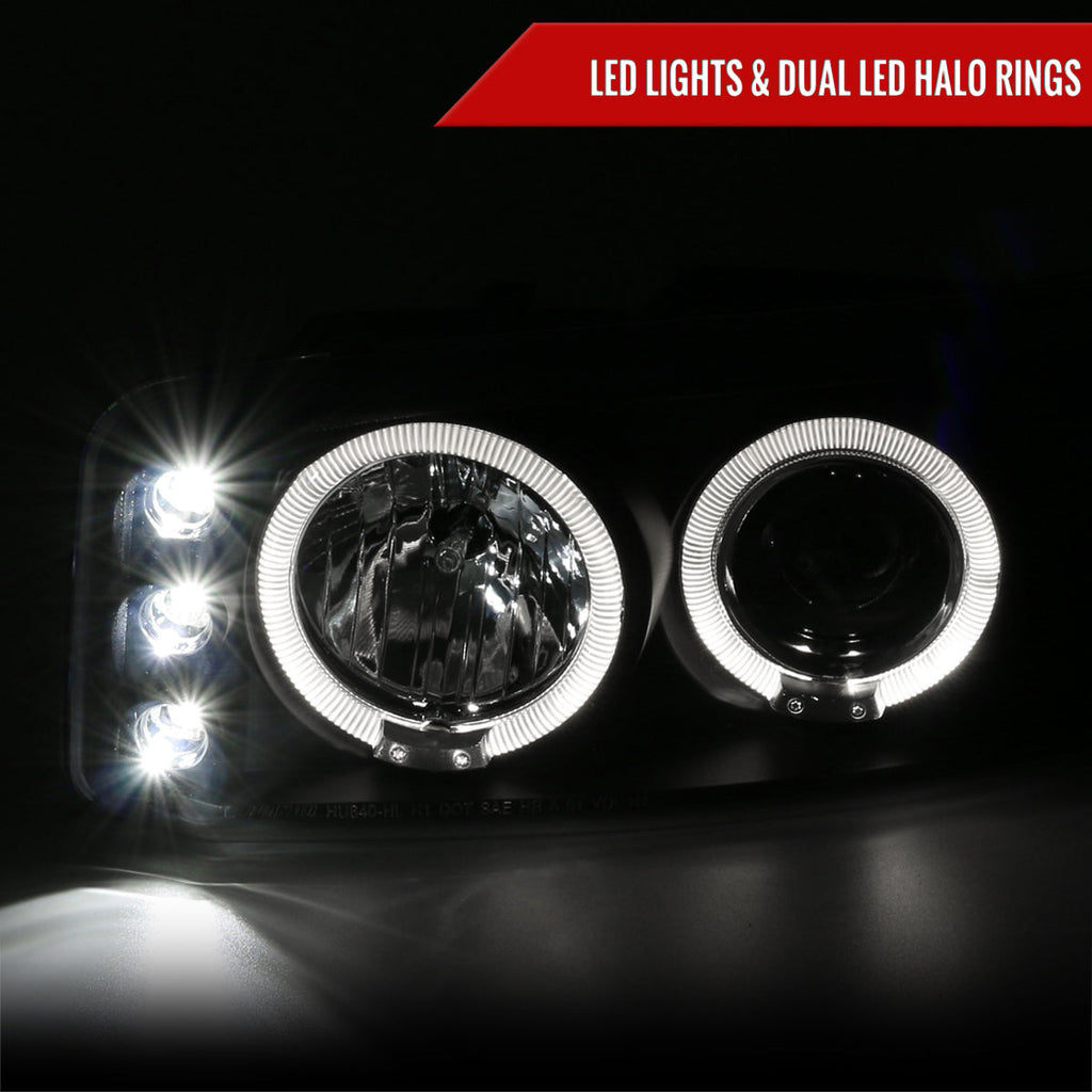 1999-2006 GMC Sierra/ 2000-2006 Yukon/Yukon XL Dual Halo Projector Headlights with LED Sequential Turn Signal Bumper Lights (Matte Black Housing/Clear Lens)