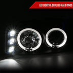 1999-2006 GMC Sierra/ 2000-2006 Yukon/Yukon XL Dual Halo Projector Headlights with LED Sequential Turn Signal Bumper Lights (Matte Black Housing/Clear Lens)
