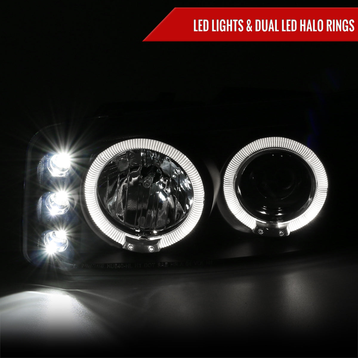 1999-2006 GMC Sierra/ 2000-2006 Yukon/Yukon XL Dual Halo Projector Headlights with LED Sequential Turn Signal Bumper Lights (Matte Black Housing/Clear Lens)