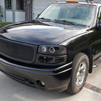 1999-2006 GMC Sierra/ 2000-2006 Yukon/Yukon XL Dual Halo Projector Headlights with LED Sequential Turn Signal Bumper Lights (Matte Black Housing/Clear Lens)