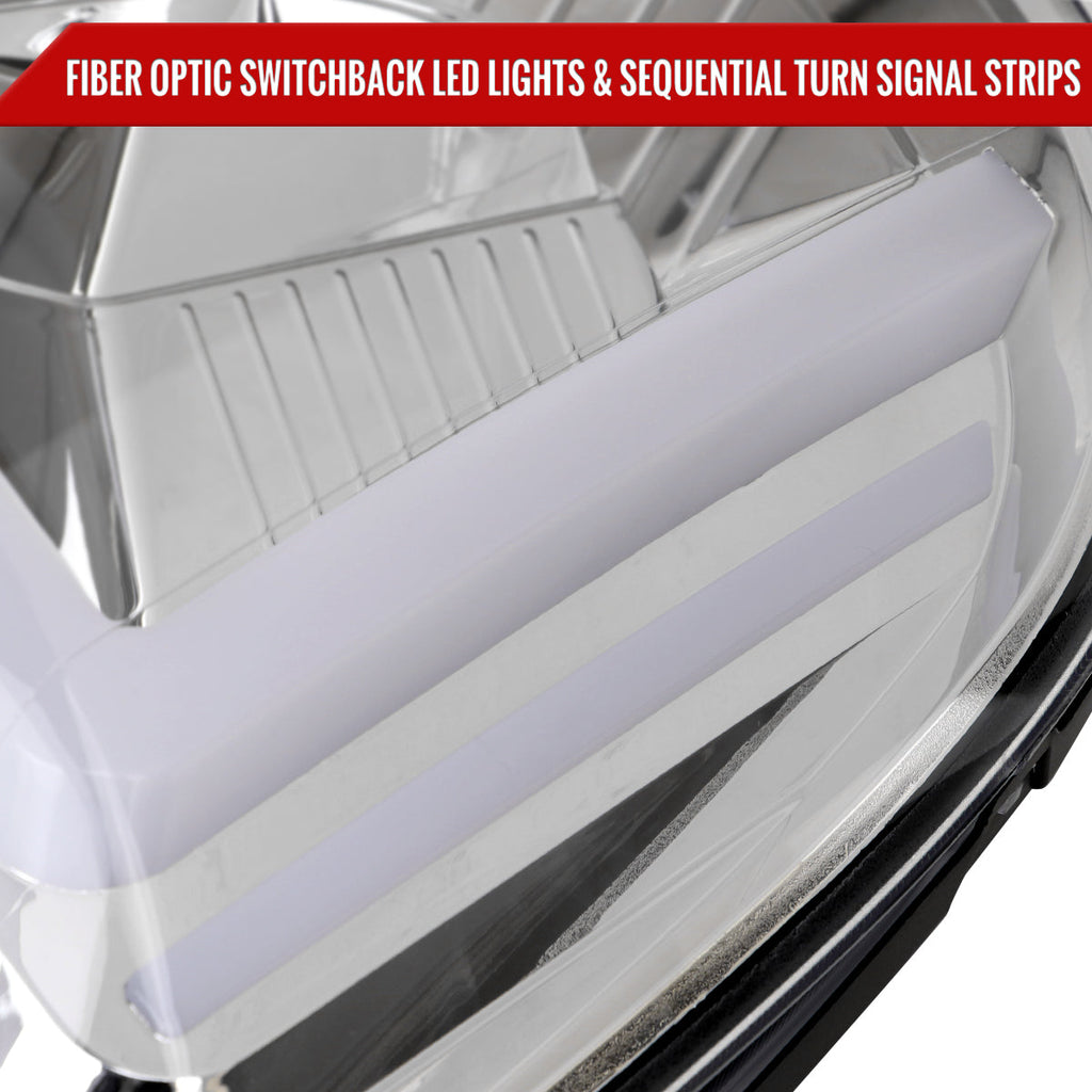 2007-2014 GMC Yukon/XL 1500/XL 2500 Switchback Sequential LED Turn Signal Projector Headlights (Chrome Housing/Clear Lens)