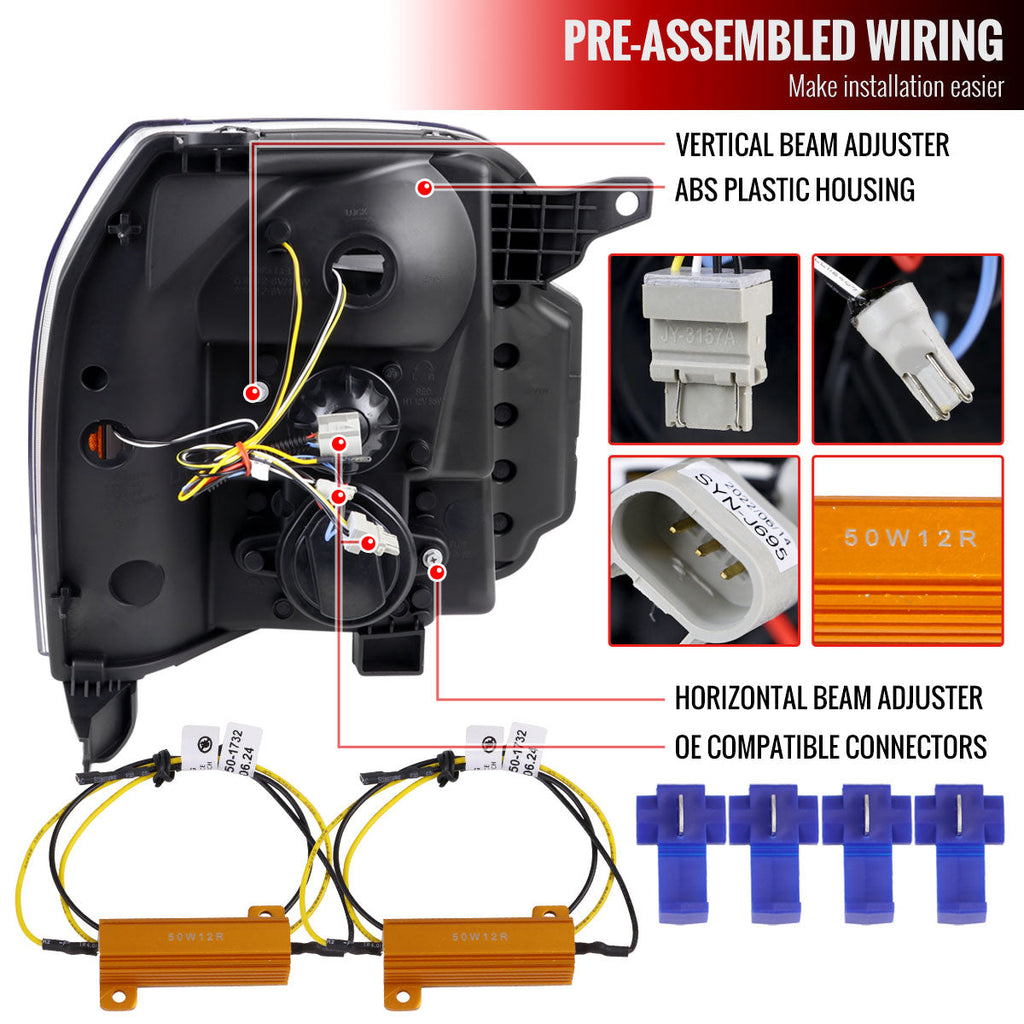 2007-2014 GMC Yukon/XL 1500/XL 2500 Switchback Sequential LED Turn Signal Projector Headlights (Glossy Black Housing/Smoked Lens)