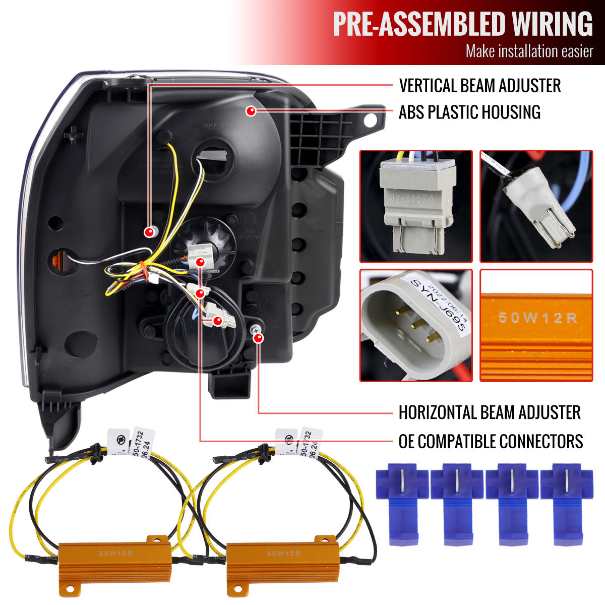 2007-2014 GMC Yukon/XL 1500/XL 2500 Switchback Sequential LED Turn Signal Projector Headlights (Matte Black Housing/Clear Lens)