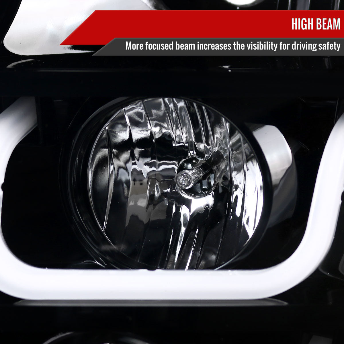 2007-2014 GMC Yukon/Yukon XL 1500/2500 LED U-Bar Projector Headlights (Jet Black Housing/Clear Lens)
