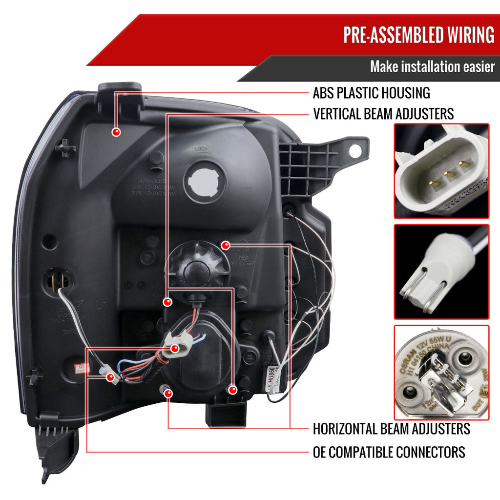 2007-2014 GMC Yukon/Yukon XL 1500/2500 LED U-Bar Projector Headlights (Jet Black Housing/Clear Lens)