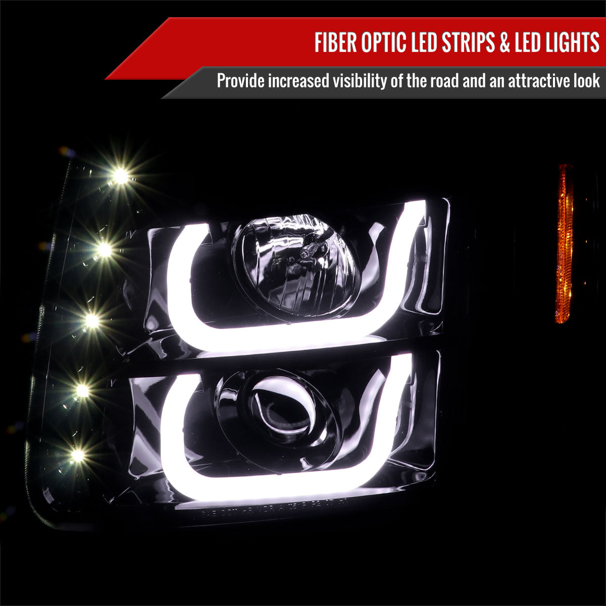 2007-2014 GMC Yukon/Yukon XL 1500/2500 LED U-Bar Projector Headlights (Glossy Black Housing/Light Smoked Lens)