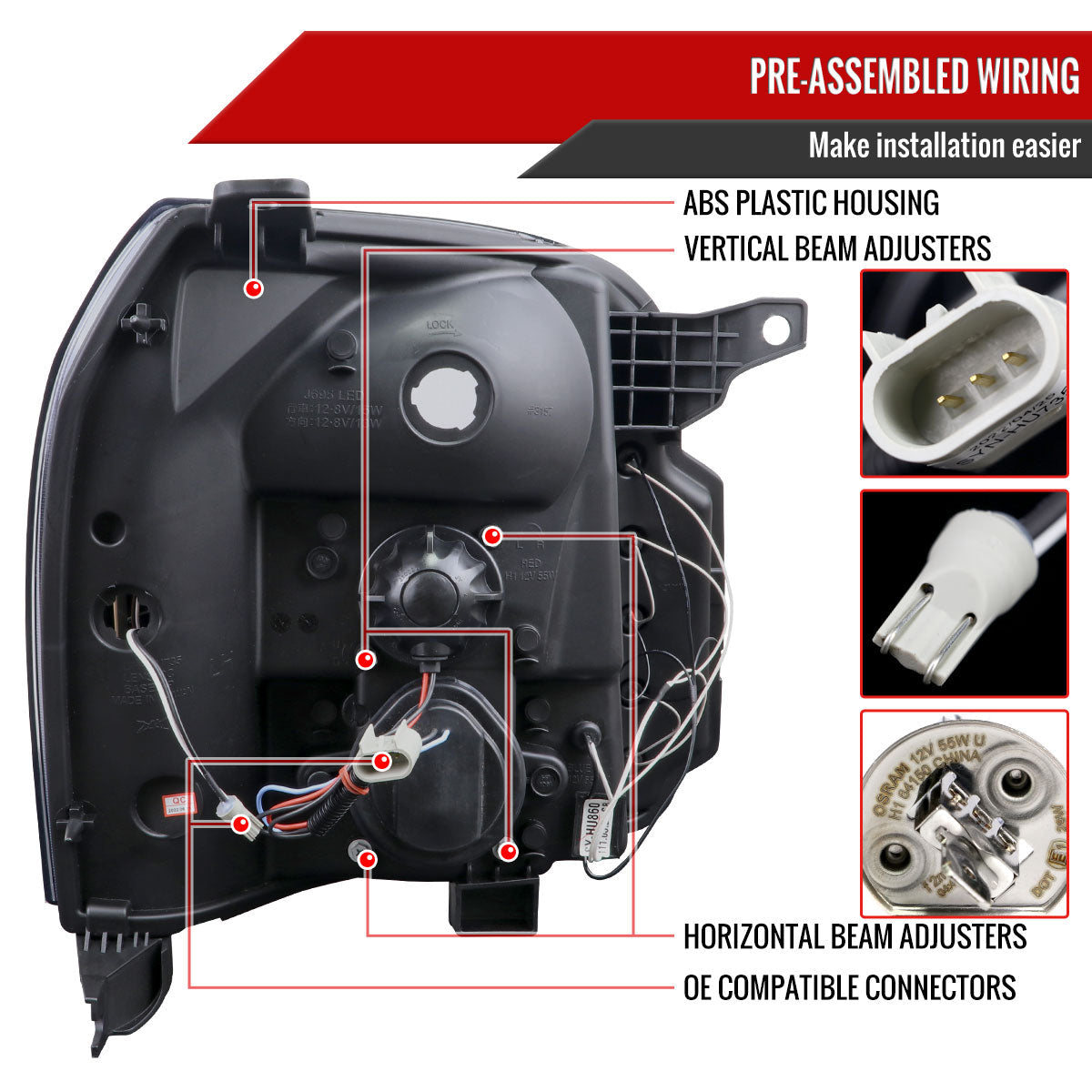 2007-2014 GMC Yukon/Yukon XL 1500/2500 LED U-Bar Projector Headlights (Glossy Black Housing/Light Smoked Lens)