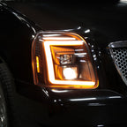 2007-2014 GMC Yukon/XL 1500/XL 2500 Switchback Sequential LED Turn Signal Projector Headlights (Matte Black Housing/Clear Lens)