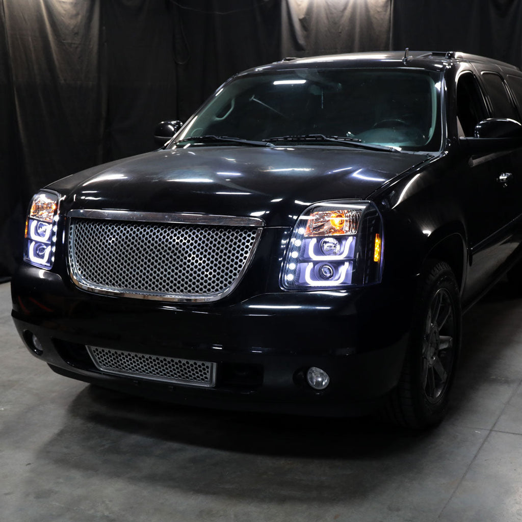 2007-2014 GMC Yukon/Yukon XL 1500/2500 LED U-Bar Projector Headlights (Matte Black Housing/Clear Lens)