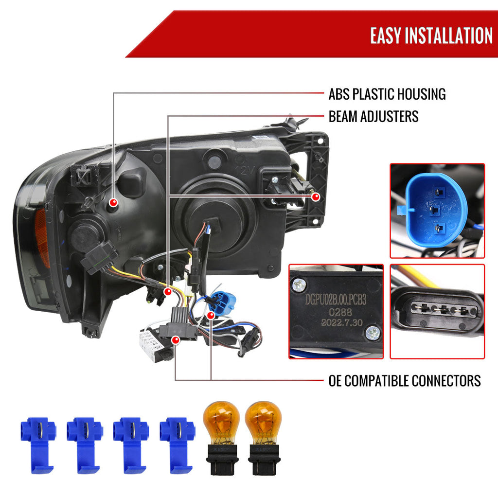 2002-2005 Dodge Ram 1500 / 2003-2005 Dodge Ram 2500 / 3500 LED Tube Projector Headlights (Chrome Housing/Smoked Lens)