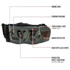 2002-2005 Dodge Ram 1500 / 2003-2005 Dodge Ram 2500 / 3500 LED Tube Projector Headlights (Chrome Housing/Smoked Lens)