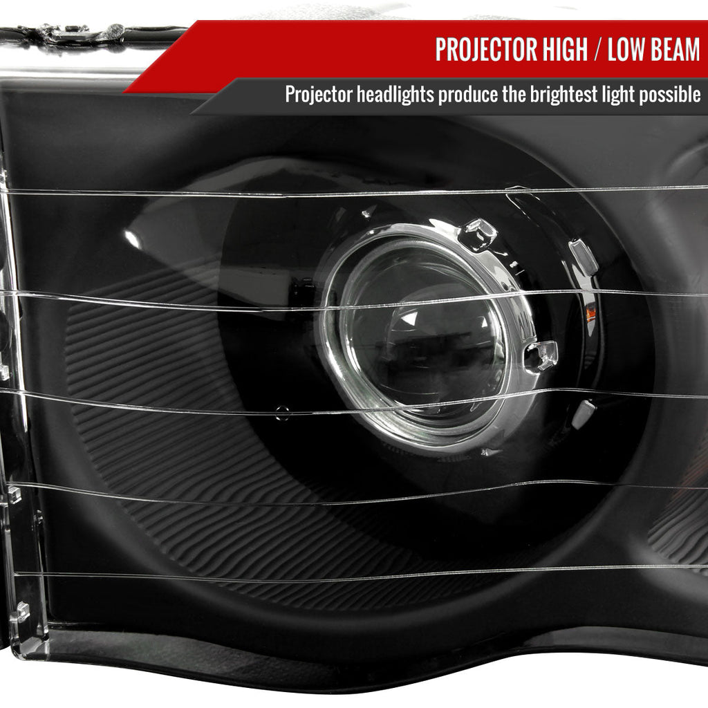 2002-2005 Dodge RAM 1500/ 2003-2005 RAM 2500 3500 Projector Headlights w/ Amber Reflectors (Matte Black Housing/Clear Lens)