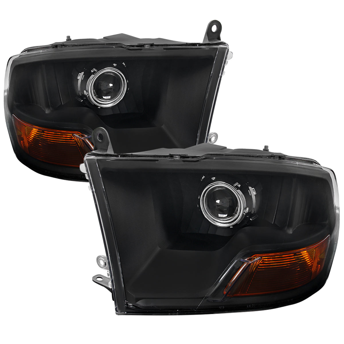 2009-2018 Dodge RAM 1500 / 2019-2021 RAM Classic / 2010-2018 RAM 2500 3500 Retro Style Projector Headlights (Matte Black Housing/Clear Lens)