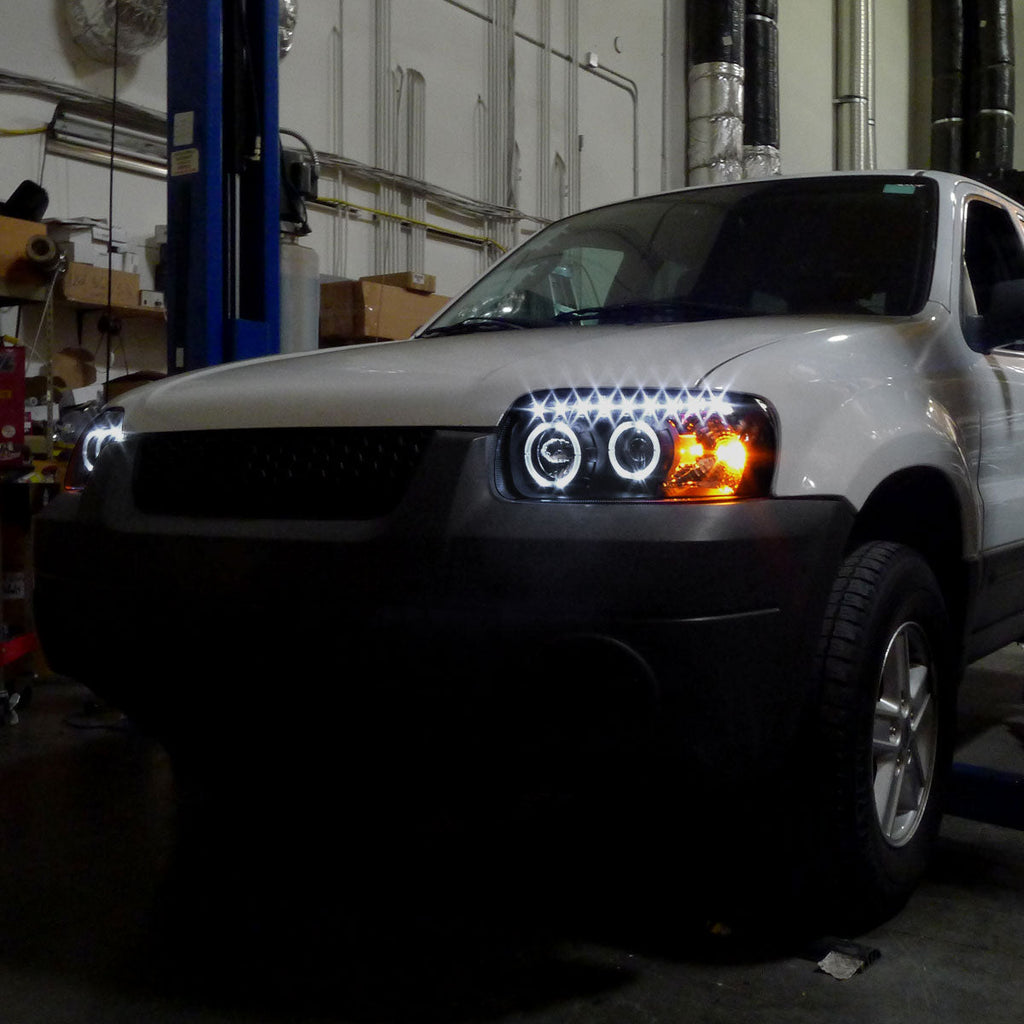 2005-2007 Ford Escape Dual Halo Projector Headlights w/ SMD LED Light Strip (Black Housing/Smoked Lens)