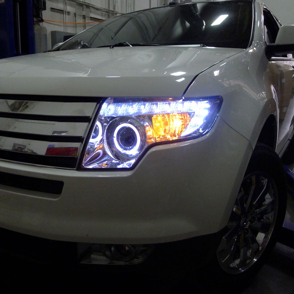 2007-2010 Ford Edge Halo Projector Headlights w/ LED Light Strip (Chrome Housing/Clear Lens)