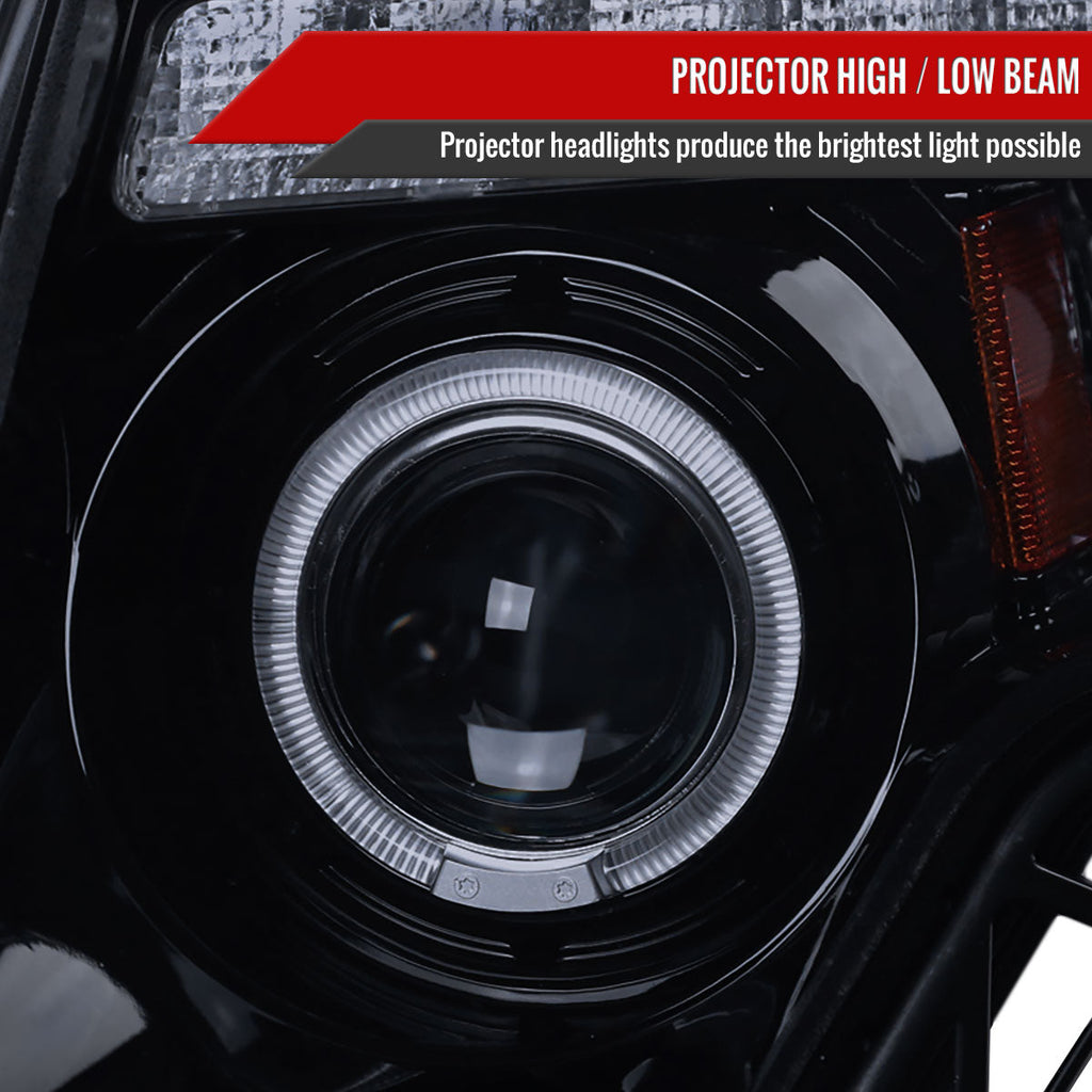 2007-2010 Ford Edge Halo Projector Headlights w/ LED Light Strip (Glossy Black Housing/Smoked Lens)