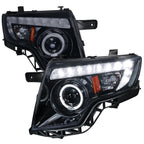2007-2010 Ford Edge Halo Projector Headlights w/ LED Light Strip (Glossy Black Housing/Smoked Lens)