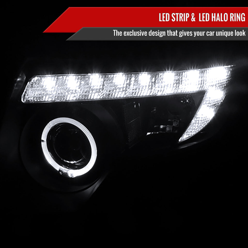 2007-2010 Ford Edge Halo Projector Headlights w/ LED Light Strip (Matte Black Housing/Clear Lens)