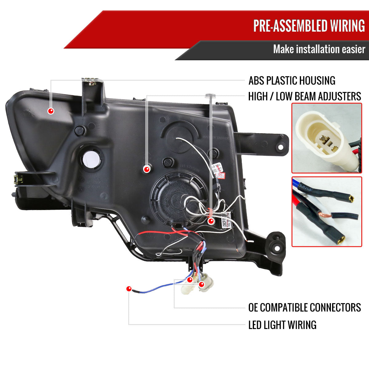 2007-2010 Ford Edge Halo Projector Headlights w/ LED Light Strip (Matte Black Housing/Clear Lens)