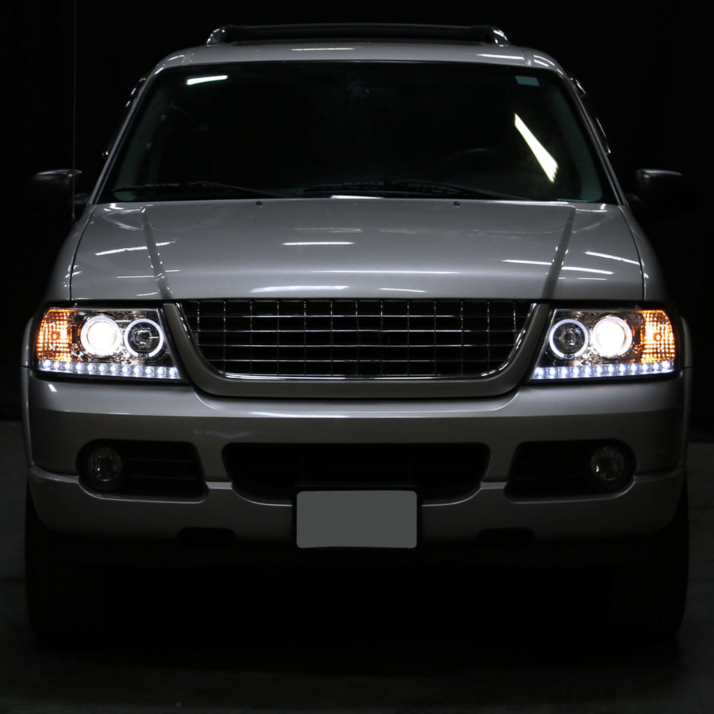 2002-2005 Ford Explorer Dual Halo Projector Headlights (Chrome Housing/Clear Lens)