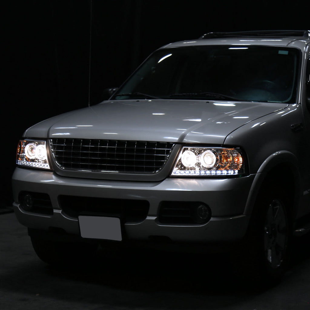 2002-2005 Ford Explorer Dual Halo Projector Headlights (Chrome Housing/Clear Lens)