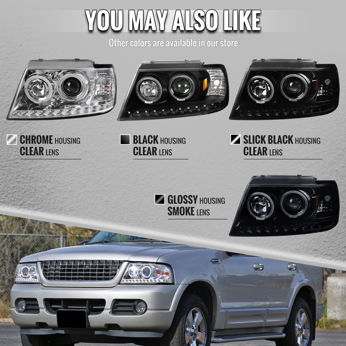 2002-2005 Ford Explorer Dual Halo Projector Headlights (Chrome Housing/Clear Lens)