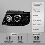 2002-2005 Ford Explorer Dual Halo Projector Headlights w/ LED Light Strip (Jet Black Housing/Clear Lens)