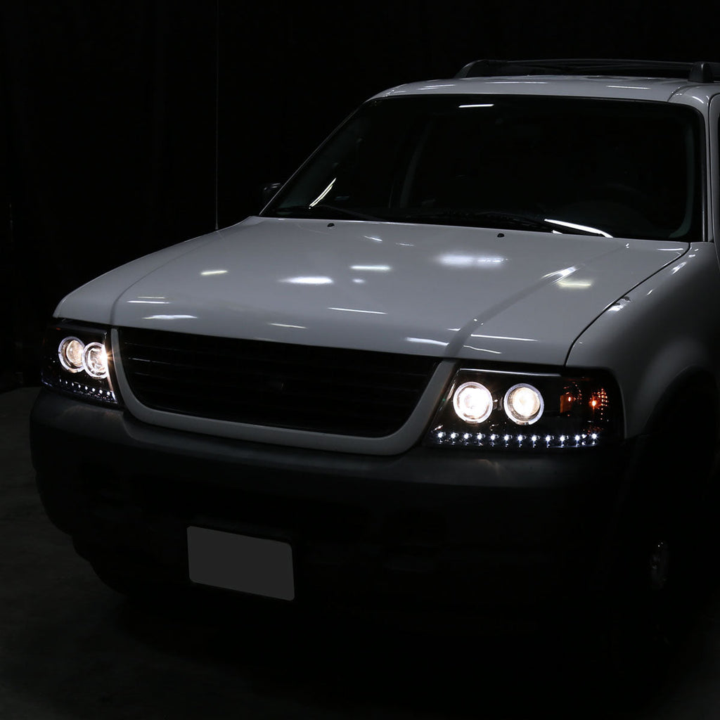 2002-2005 Ford Explorer Dual Halo Projector Headlights (Glossy Black Housing/Smoked Lens)