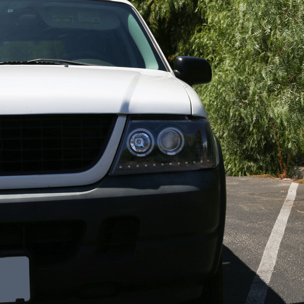 2002-2005 Ford Explorer Dual Halo Projector Headlights (Glossy Black Housing/Smoked Lens)