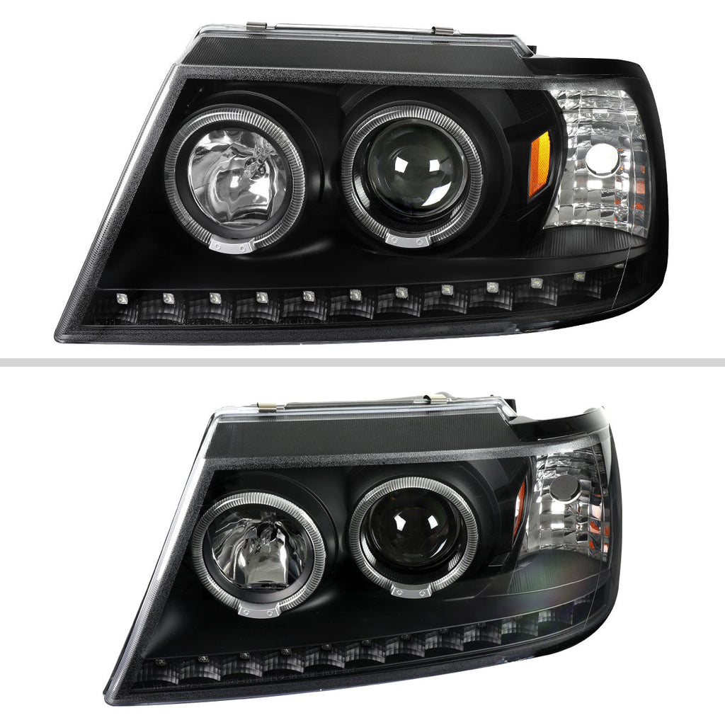 2002-2005 Ford Explorer Dual Halo Projector Headlights (Matte Black Housing/Clear Lens)
