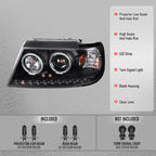 2002-2005 Ford Explorer Dual Halo Projector Headlights (Matte Black Housing/Clear Lens)