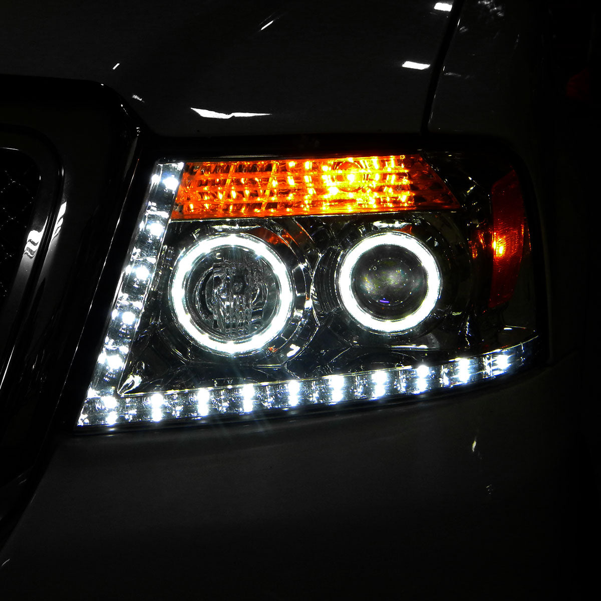 2004-2008 Ford F-150/ 2006-2008 Lincoln Mark LT Dual Halo Projector Headlights w/ LED Light Strip (Chrome Housing/Clear Lens)