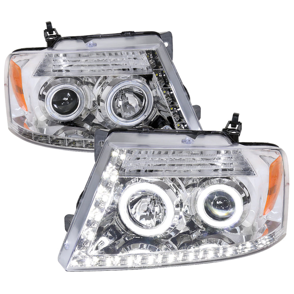 2004-2008 Ford F-150/ 2006-2008 Lincoln Mark LT Dual Halo Projector Headlights w/ LED Light Strip (Chrome Housing/Clear Lens)