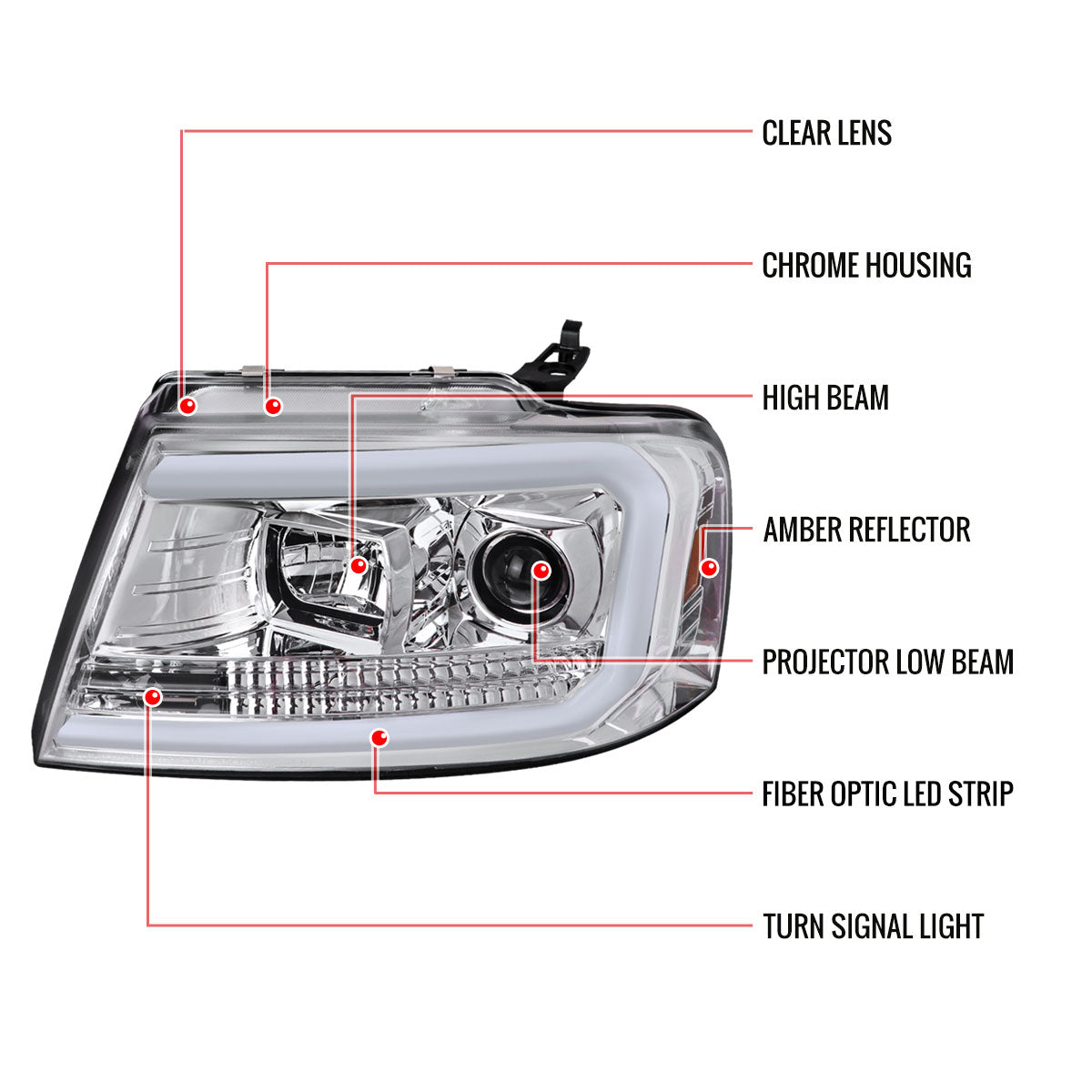 2004-2008 Ford F-150/ 2006-2008 Lincoln Mark LT LED C-Bar Projector Headlights (Chrome Housing/Clear Lens)