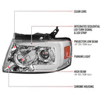 2004-2008 Ford F-150/ 2006-2008 Lincoln Mark LT Switchback Sequential LED C-Bar Projector Headlights (Chrome Housing/Clear Lens)