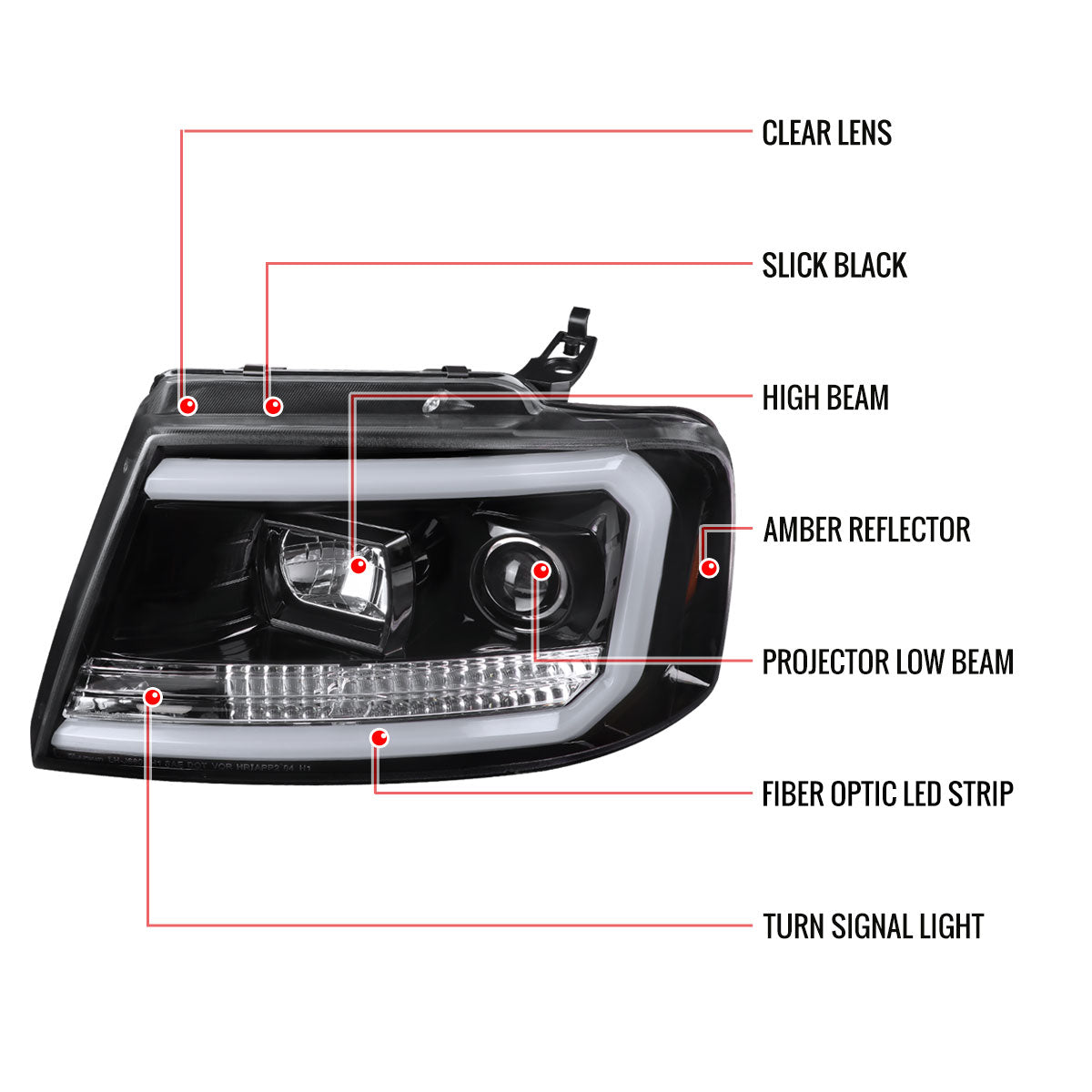 2004-2008 Ford F-150/ 2006-2008 Lincoln Mark LT LED C-Bar Projector Headlights (Jet Black Housing/Clear Lens)