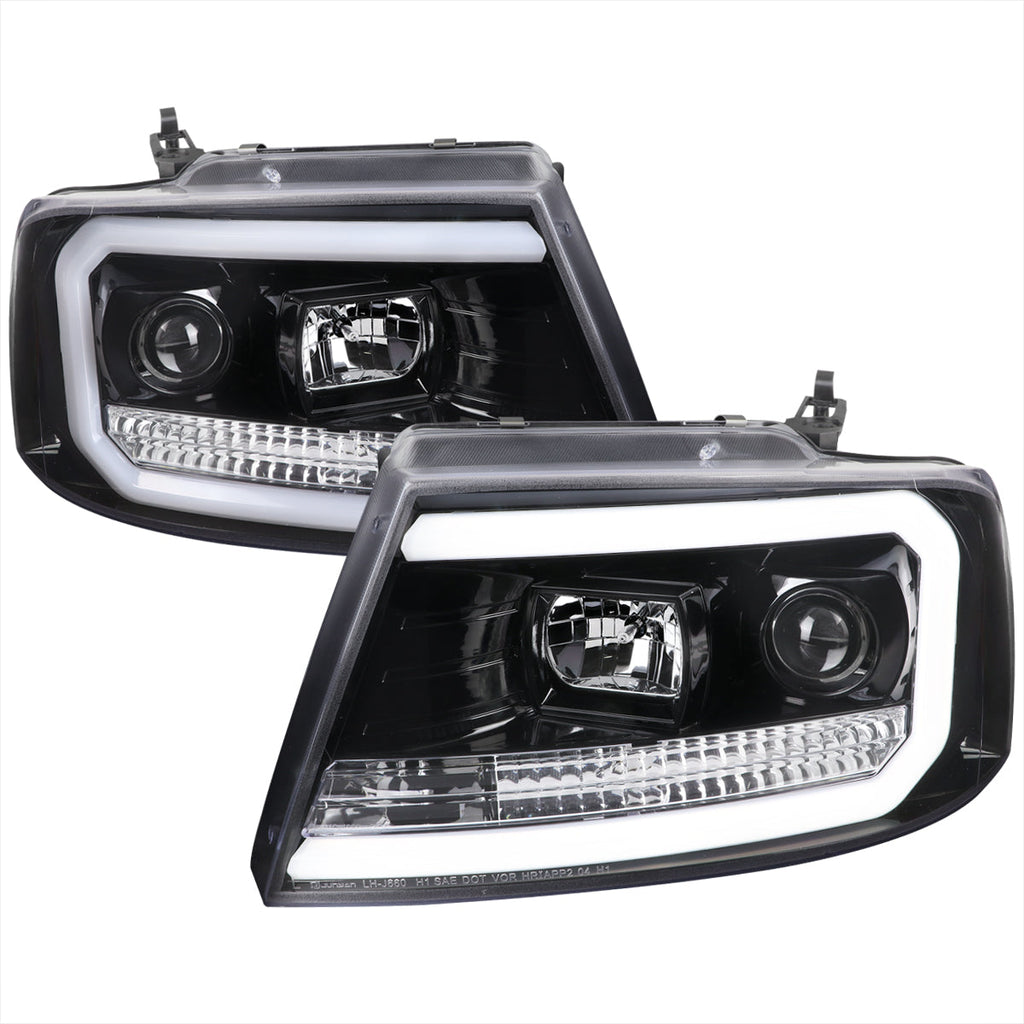 2004-2008 Ford F-150/ 2006-2008 Lincoln Mark LT LED C-Bar Projector Headlights (Jet Black Housing/Clear Lens)