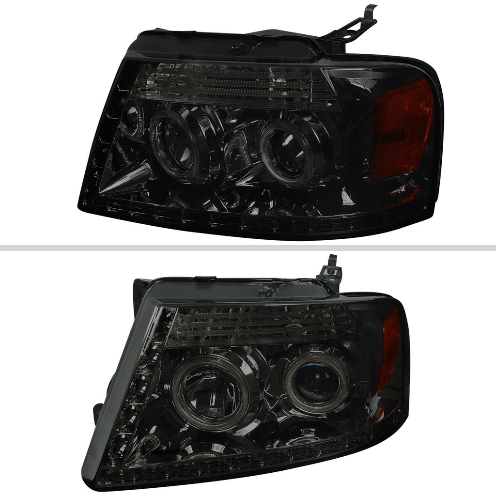 2004-2008 Ford F-150/ 2006-2008 Lincoln Mark LT Dual Halo Projector Headlights w/ LED Light Strip (Chrome Housing/Smoked Lens)
