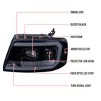 2004-2008 Ford F-150/ 2006-2008 Lincoln Mark LT LED C-Bar Projector Headlights (Glossy Black Housing/Smoked Lens)