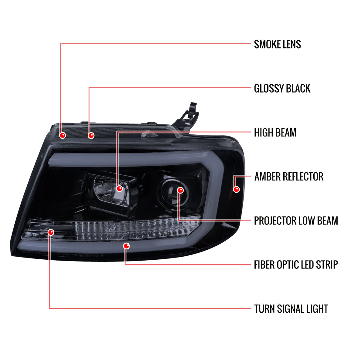 2004-2008 Ford F-150/ 2006-2008 Lincoln Mark LT LED C-Bar Projector Headlights (Glossy Black Housing/Smoked Lens)