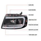 2004-2008 Ford F-150/ 2006-2008 Lincoln Mark LT LED C-Bar Projector Headlights (Matte Black Housing/Clear Lens)